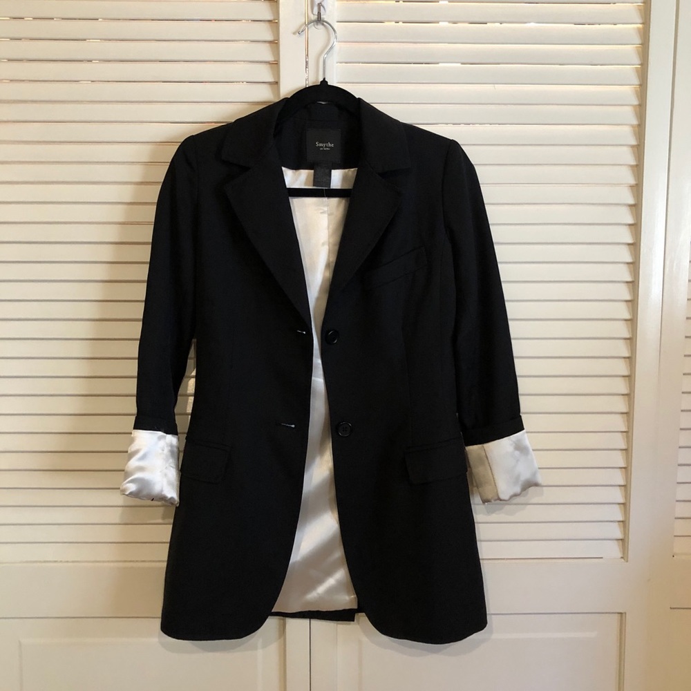 Smythe Black Tuxedo Blazer with Exposed Satin Cuffs